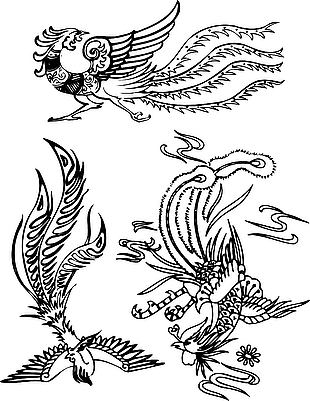 龍鳳紋樣手繪矢量圖