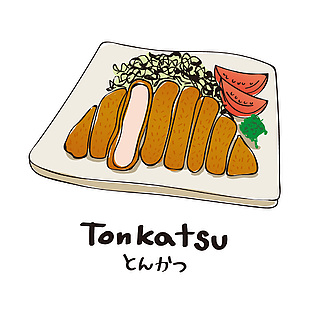 美食炸豬排插畫