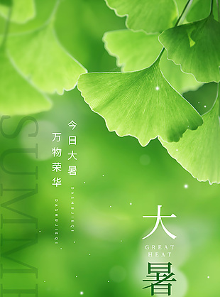 今日大暑萬物榮華綠色攝影背景海報