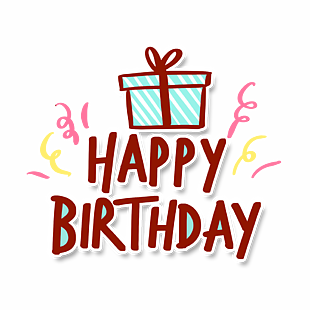 趣味涂鸦风生日快乐礼物盒彩带英文艺术字