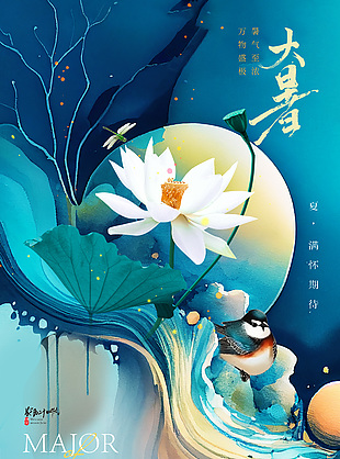 藍(lán)色中國風(fēng)大氣傳統(tǒng)大暑節(jié)氣海報(bào)素材