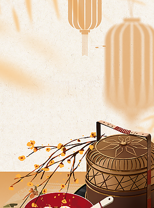 复古中国风手绘汤圆食盒H5背景图片下载
