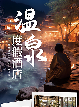 溫泉度假酒店舒適宜人宣傳海報模板