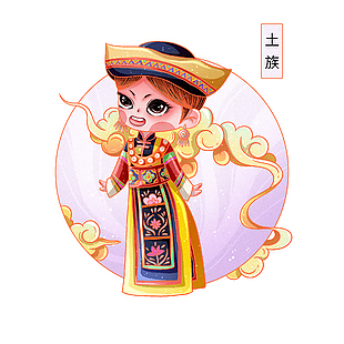 土族趣味手繪傳統(tǒng)服飾小女孩插畫