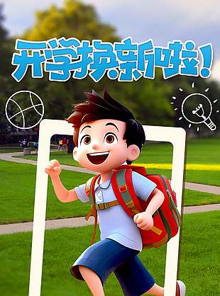 清新卡通可爱创意开学海报