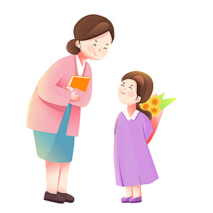 教師節(jié)趣味卡通手繪溫馨獻(xiàn)花主題插畫(huà)