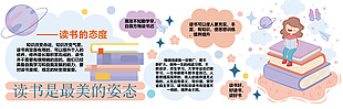 读书是最美的姿态趣味卡通校园展板