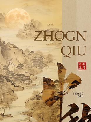 月影婆娑詩意中秋水墨國風質感海報