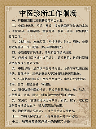 中式国风中医诊所工作制度医疗展板