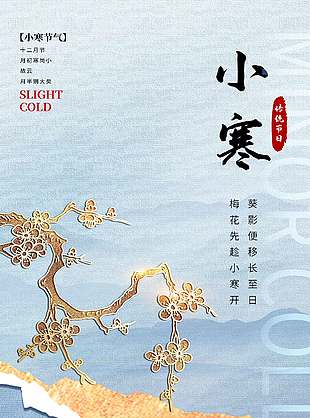 一念冬來鎏金裝飾傳統二十四節氣小寒海報