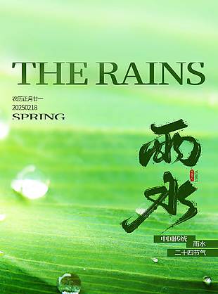 傳統(tǒng)雨水節(jié)氣綠色漸變主題宣傳海報(bào)