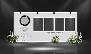 极简留声机灰白色婚礼迎宾背景墙
