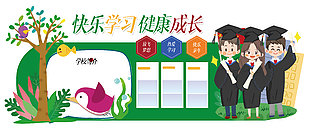 快乐学习健康成长卡通学校文化墙