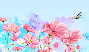 水彩手繪花朵蝴蝶暈染漸變主題插畫
