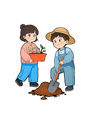 植樹節卡通手繪人物種樹插畫