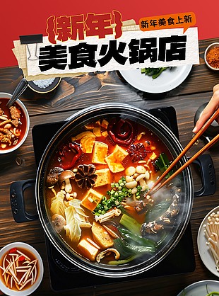 特色秘制麻辣火鍋美食海報