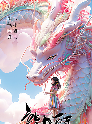 唯美大氣卡通二月二龍抬頭海報