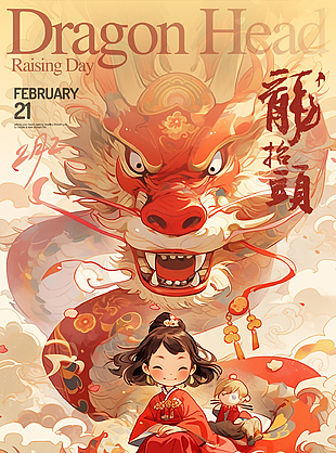 龍躍云端卡通傳統(tǒng)龍?zhí)ь^宣傳海報(bào)