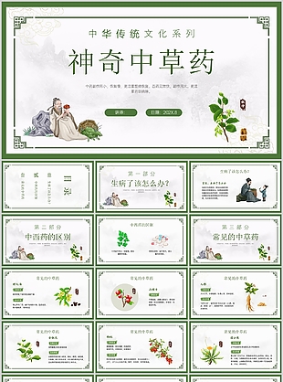 綠色手繪風(fēng)傳統(tǒng)文化神奇中草藥課件