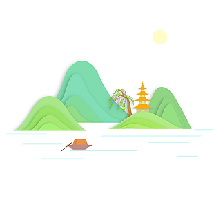 綠水青山中國風主題風景插畫