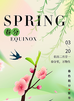 清新手繪春日花卉主題國風(fēng)春分海報