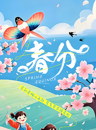 春和景明心開朗創意手繪春分海報