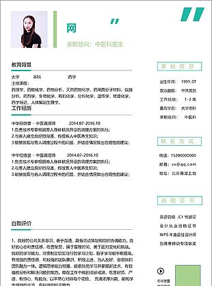 董汭中醫科醫生個人簡歷模板