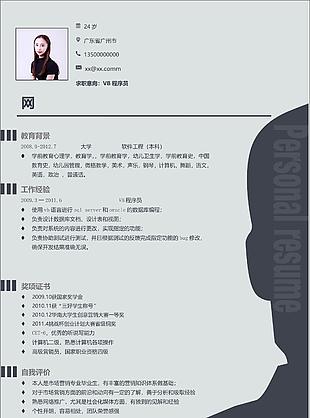 vb程序員個人簡歷模板
