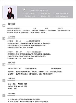 html5前端開發工程師個人簡歷模板