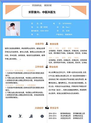 中醫科醫師簡歷附自我評價