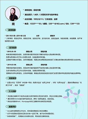 保險內勤應屆畢業生簡歷樣本