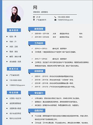 數控操機個人求職簡歷范文