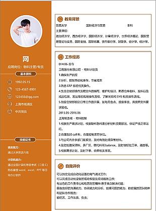楊健豪物料主管專員個(gè)人求職簡(jiǎn)歷表格
