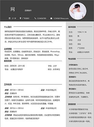 后期制作個人簡歷模板