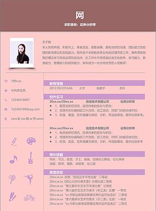 證券分析師一年經(jīng)驗(yàn)應(yīng)聘單頁簡歷
