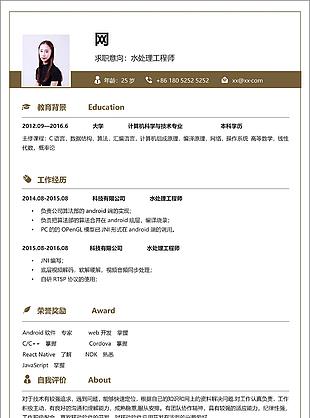 水處理工程師簡潔個人簡歷范文可修改