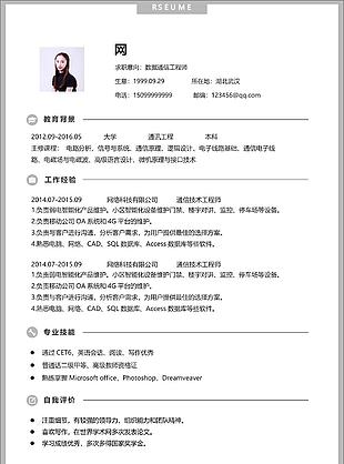 數據通信工程師中文簡歷