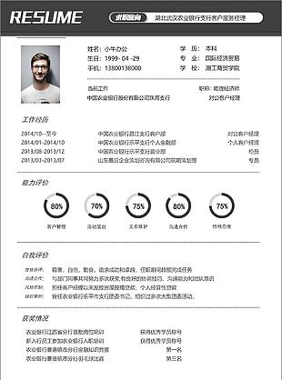 灰白色系銀行客戶服務經理求職簡歷