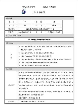 計算機畢業生個人簡歷模板word