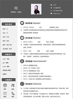 應屆生簡歷頭像求職意向快遞員