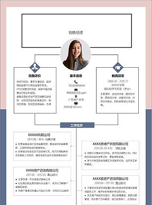 藍粉線條風銷售經(jīng)理崗位求職清新簡歷