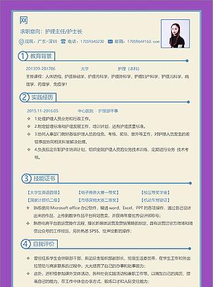 護理主任護士長個人簡歷表格