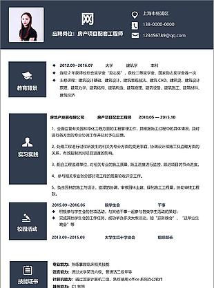 唯美風(fēng)房產(chǎn)項目配套工程師求職簡歷表