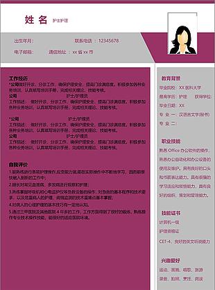 應屆護士生個人簡歷范文
