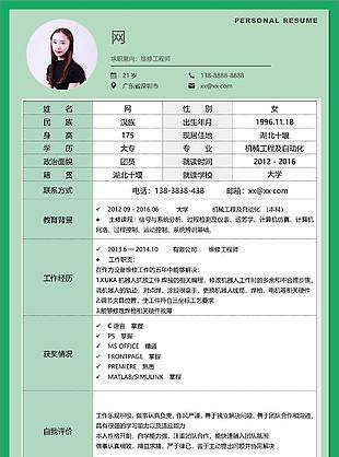 應屆生空白簡歷求職意向維修工程師