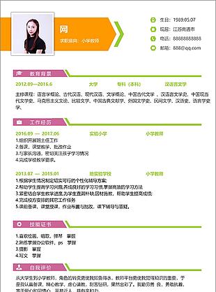 葉欣欣小學教師個人簡歷模板