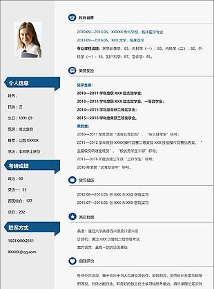 教育學專業大學生個人復試簡歷表格