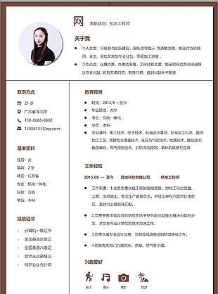 機電工程師個人簡歷模板個人簡歷表