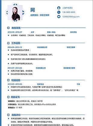 項目工程師簡歷wps模板
