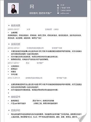 應屆畢業生個人簡歷樣本求職意向醫藥學術推廣